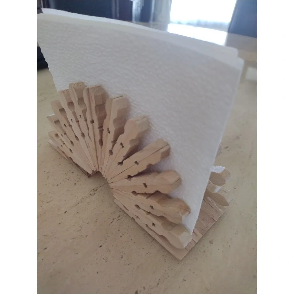 Handmade Wooden Napkin Holder Made With Wood Clothes Pins Natural Color Geometri